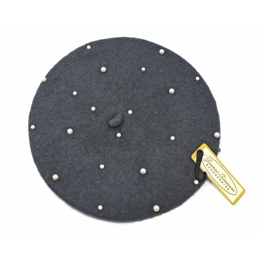 Grey Beret w Pearls Wool Blend Vintage Inspired Classic Style Hat - Hey Viv